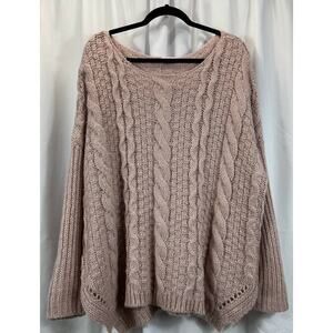 Pink Lily Sweater Cable Knit Large Pink Oversized Comfy Top Pullover Rory